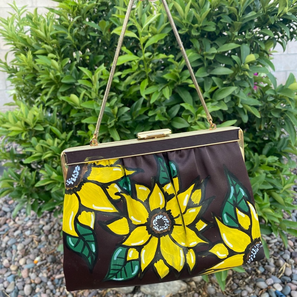 Hand painted acrylic vintage sunflower clutch